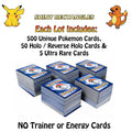 500 Pokemon Card Lot + 50 Holo, Rares, Reverse Foils EX V - Gift Box Collection